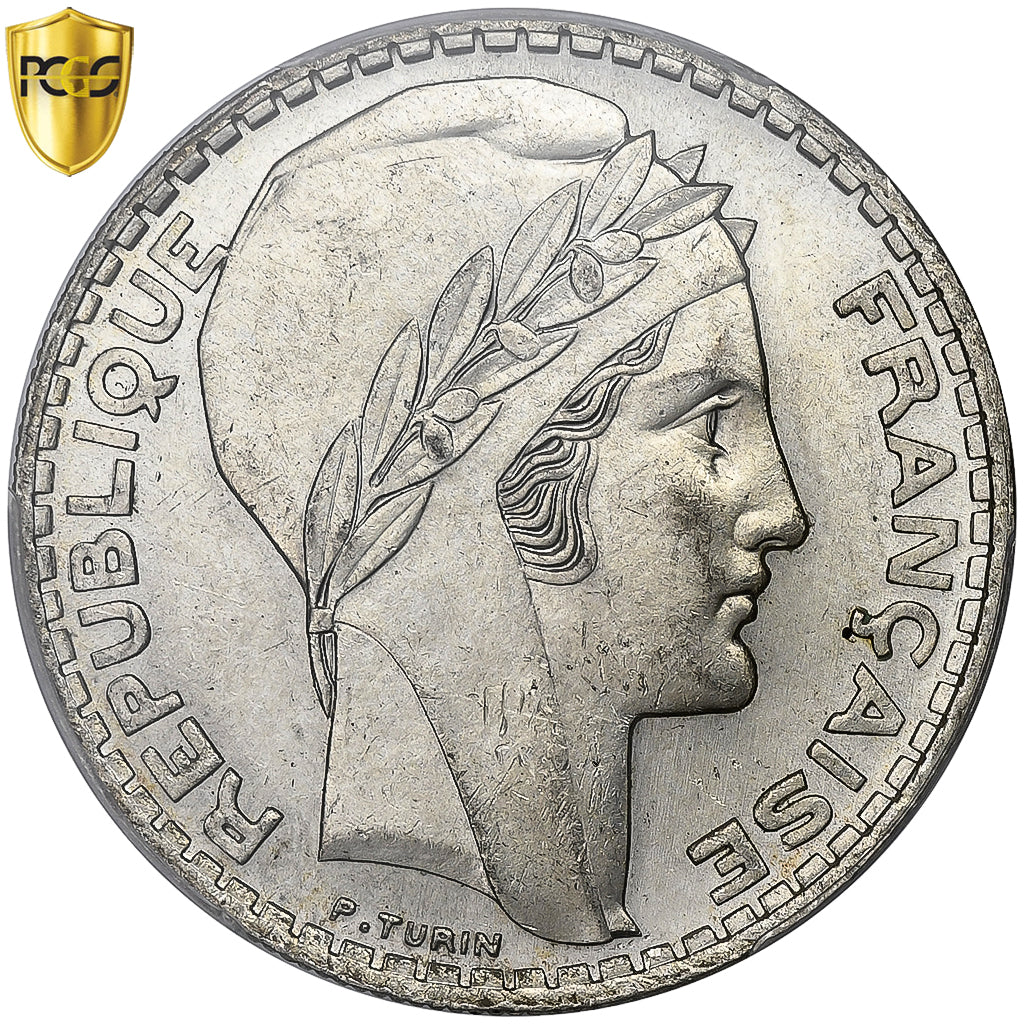 Frankrijk, 20 Francs, Turin, 1934, Paris, Zilver, PCGS, UNC-, Le Franc:F.400
