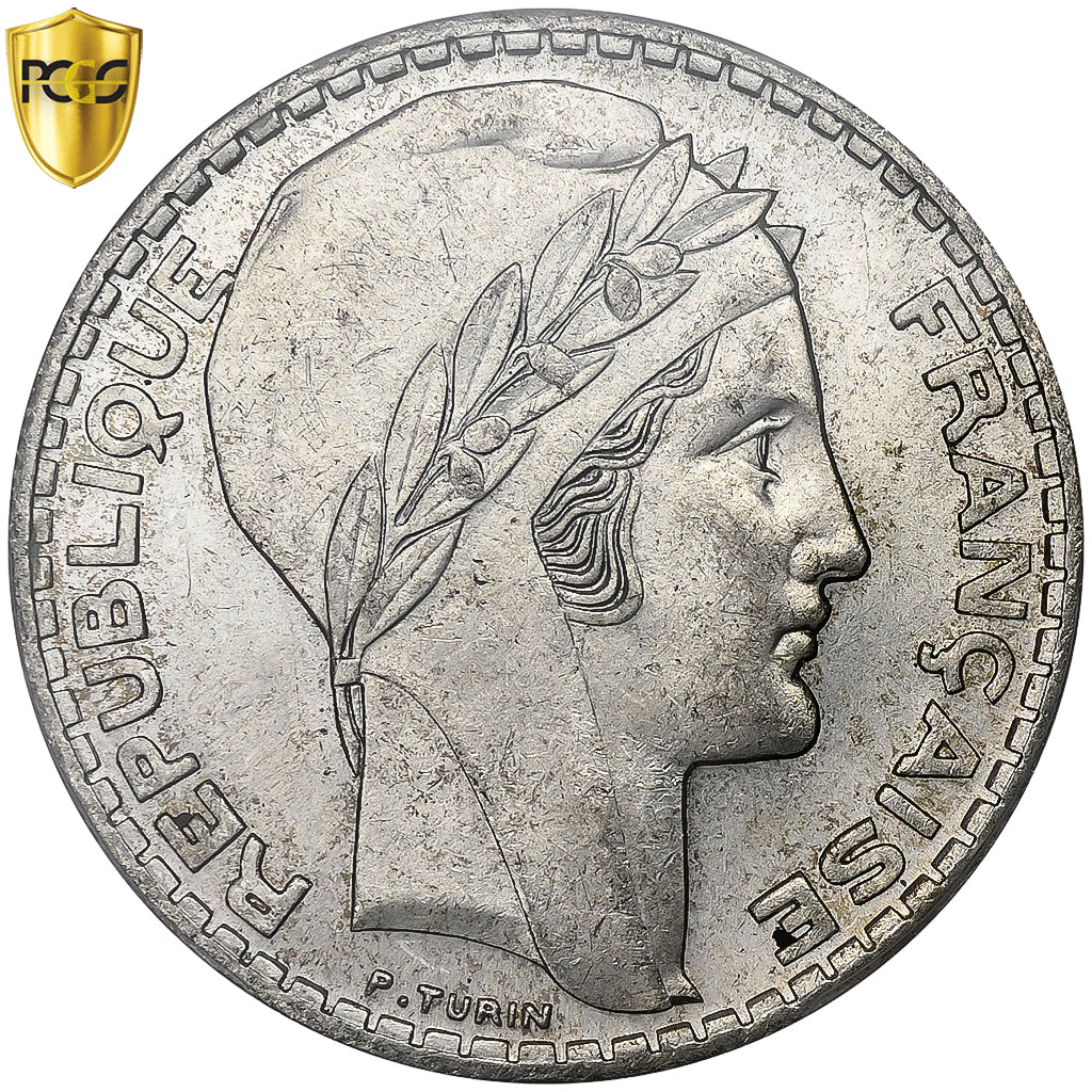 Francja, 20 Francs, Turin, 1934, Paris, Srebro, PCGS, MS(63), Le Franc:F.400