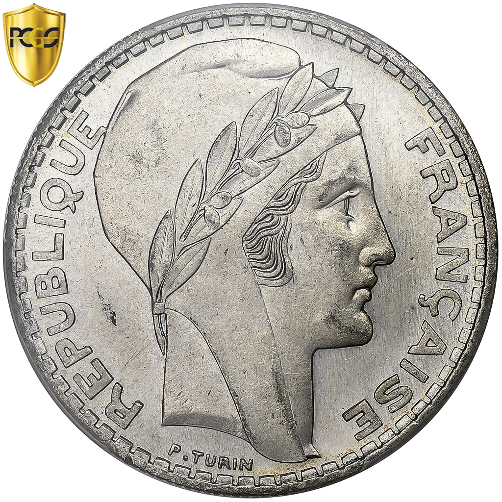 France, 20 Francs, Turin, 1934, Paris, Argent, PCGS, SPL, Le Franc:F.400, KM:879