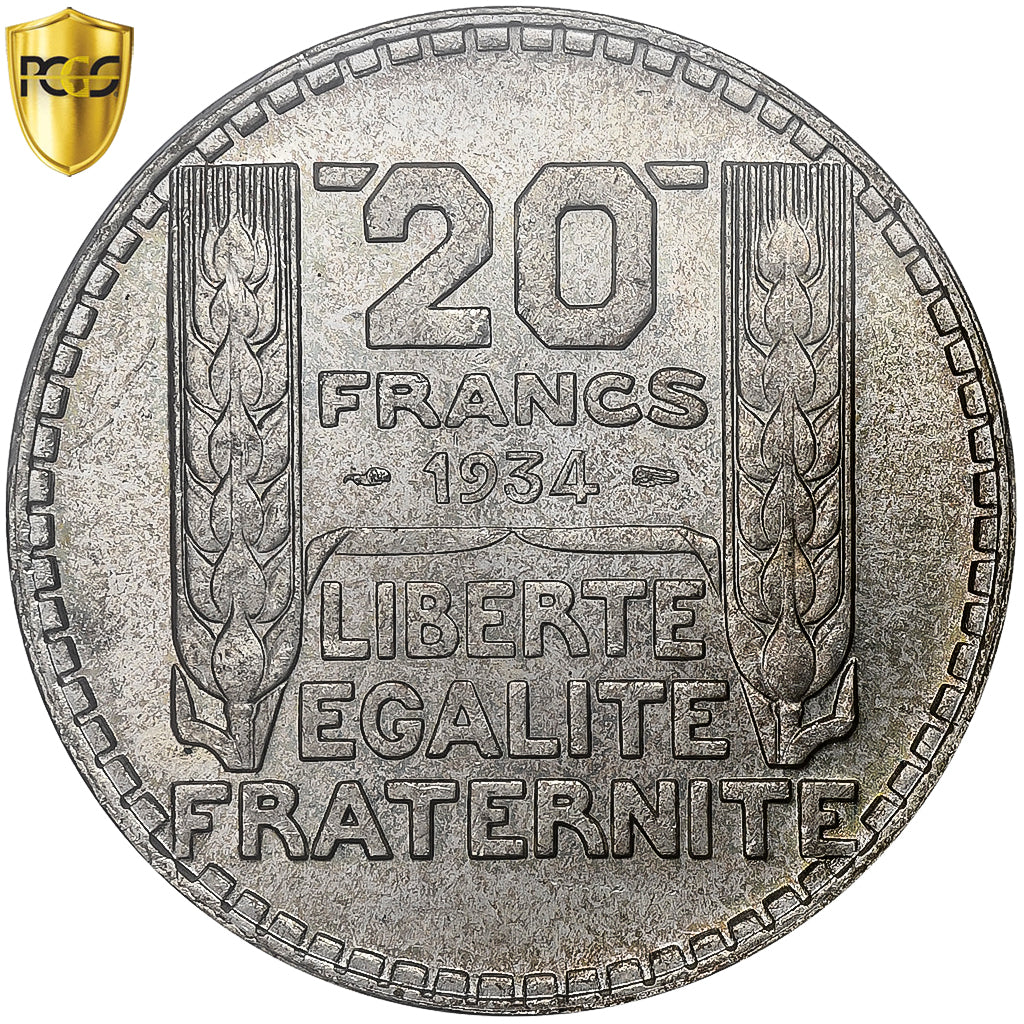 France, 20 Francs, Turin, 1934, Paris, Argent, PCGS, SPL, Le Franc:F.400, KM:879