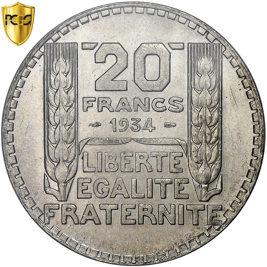 Francia, 20 Francs, Turin, 1934, Paris, Argento, PCGS, SPL+, Le Franc:F.400