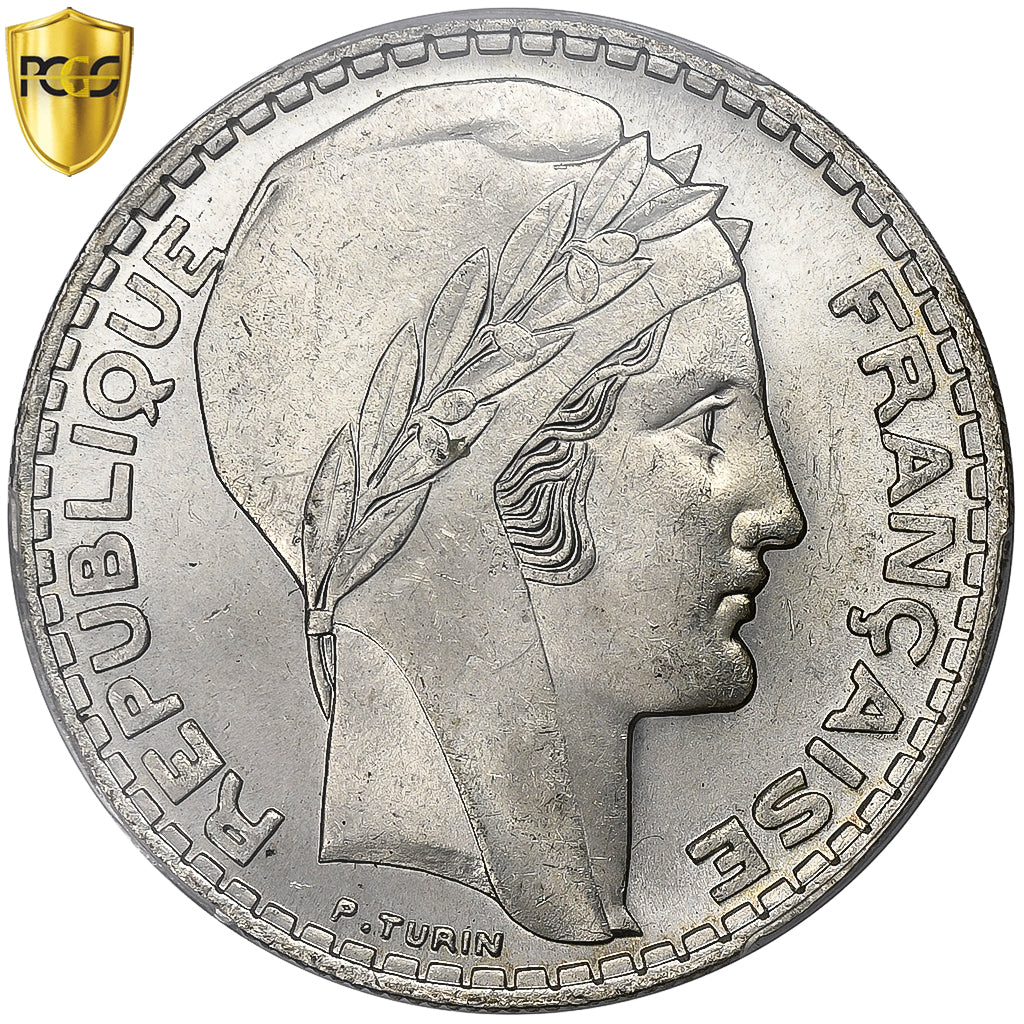 Francja, 20 Francs, Turin, 1934, Paris, Srebro, PCGS, MS(64), Le Franc:F.400