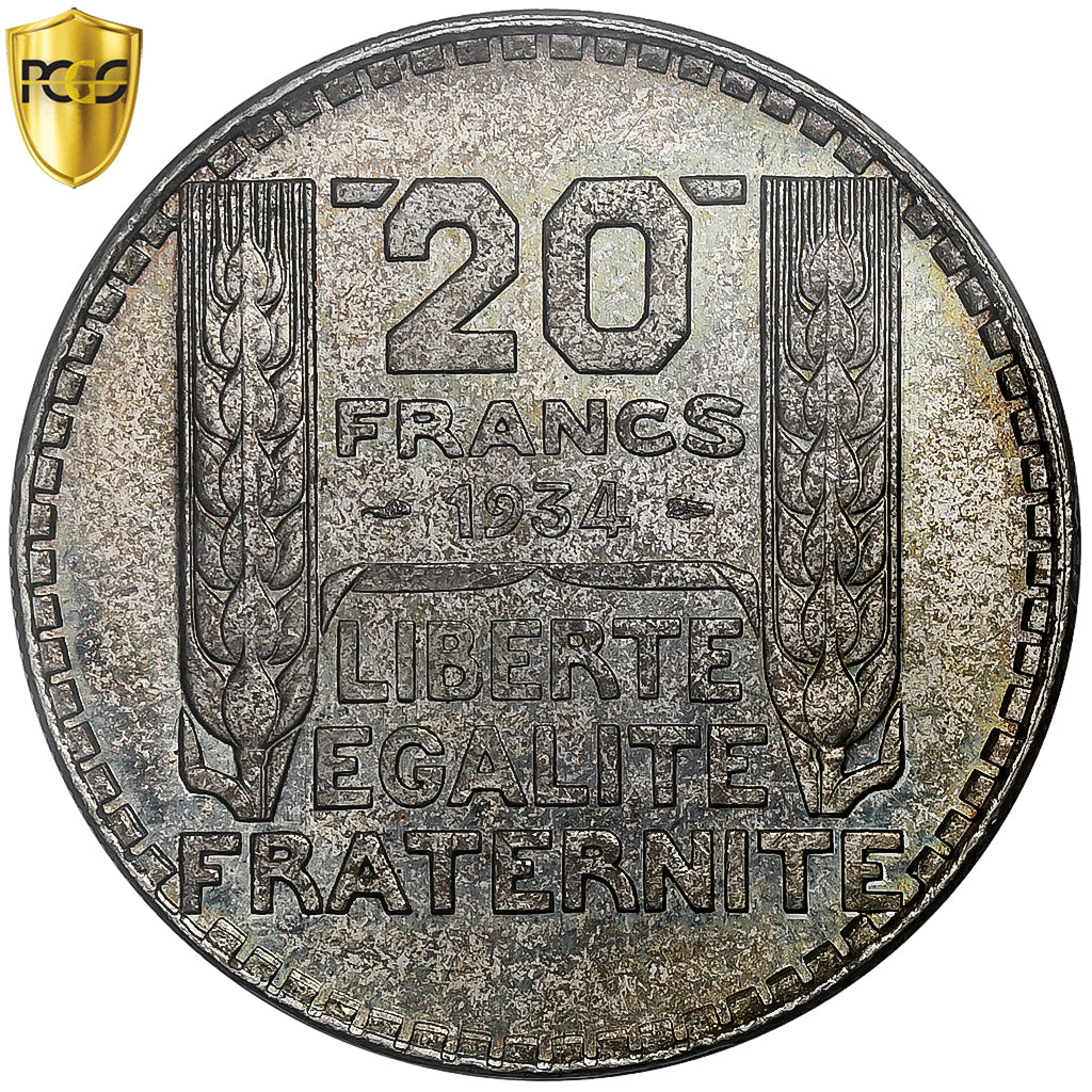 Francia, 20 Francs, Turin, 1934, Paris, Argento, PCGS, SPL+, Le Franc:F.400