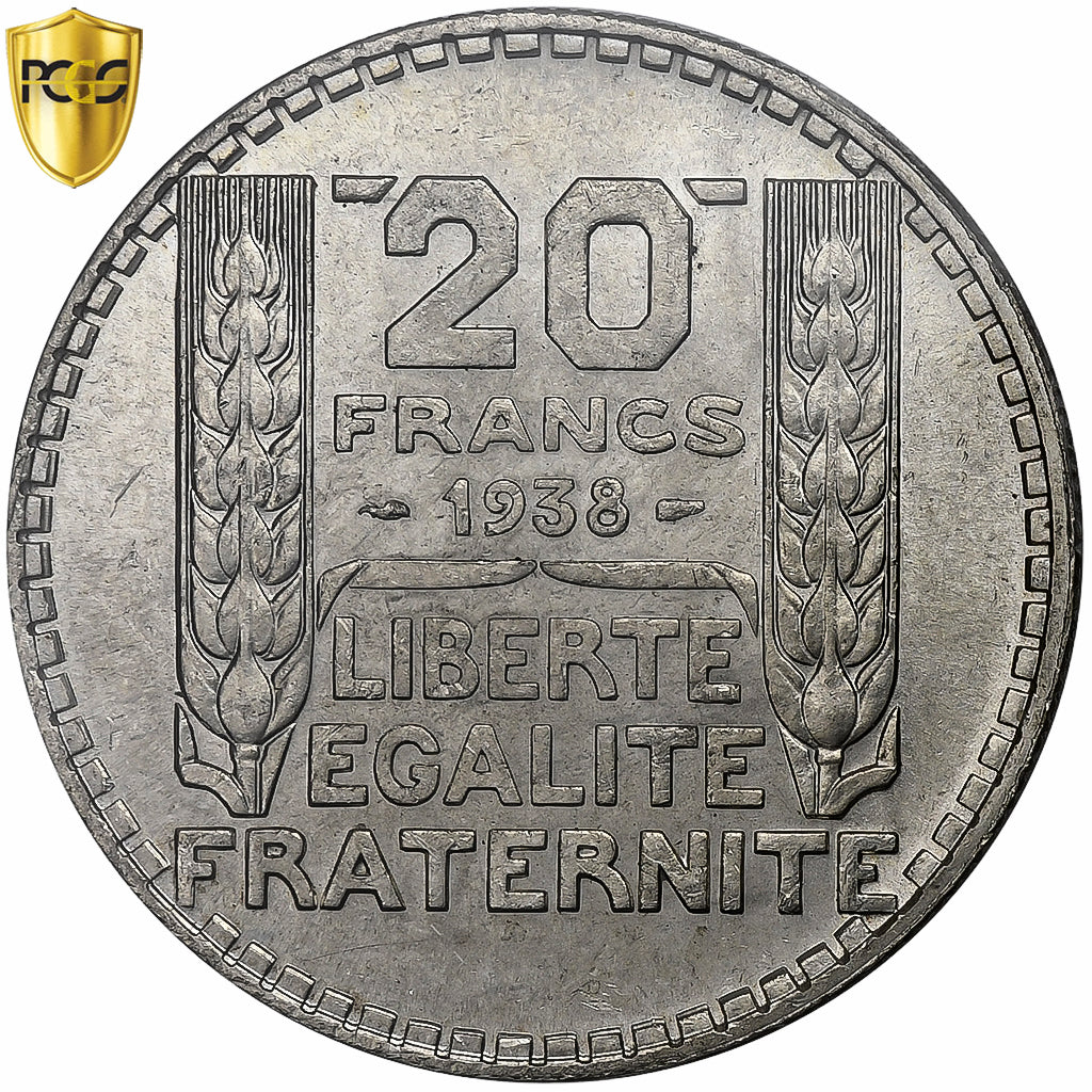 France, 20 Francs, Turin, 1938, Paris, Argent, PCGS, SPL, Le Franc:F.400, KM:879