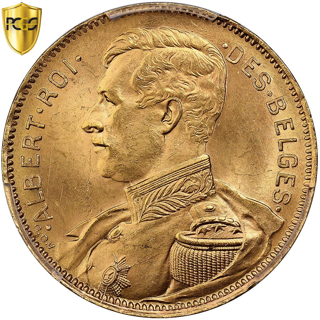 België, Albert I, 20 Francs, 20 Frank, 1914, Brussels, Goud, PCGS, MS65, KM:78