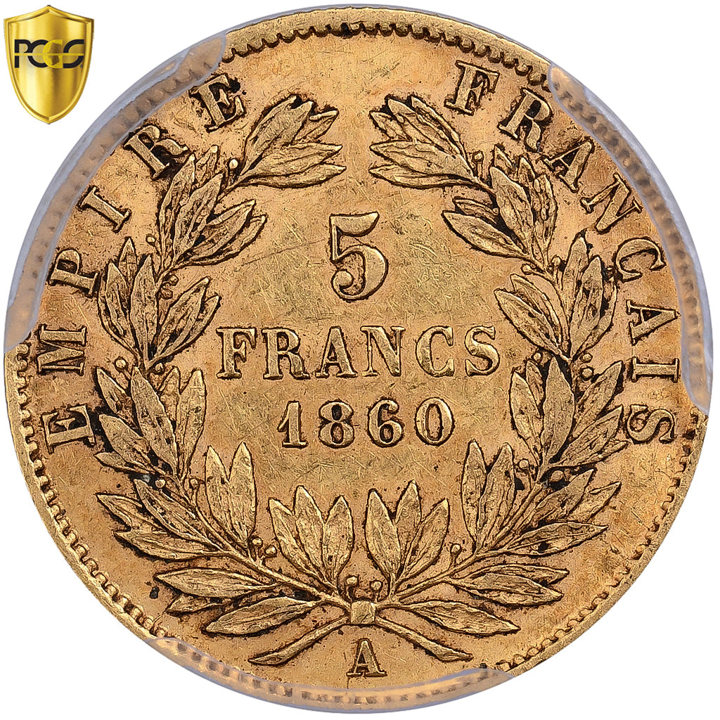 France, Napoléon III, 5 Francs, 1860, Paris, Or, PCGS, AU53, Gadoury:1001, Le