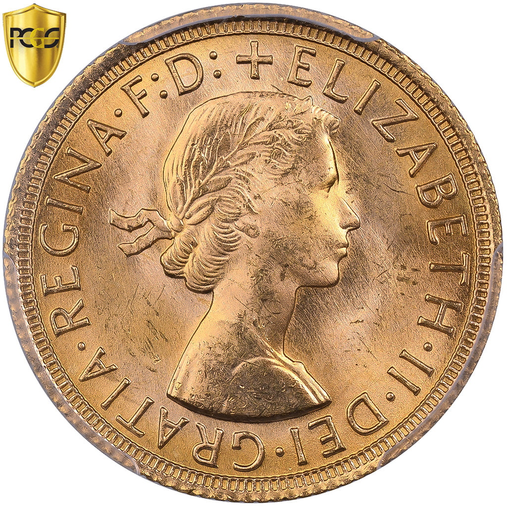 Grã-Bretanha, Elizabeth II, Sovereign, 1965, Dourado, PCGS, MS64, KM:908