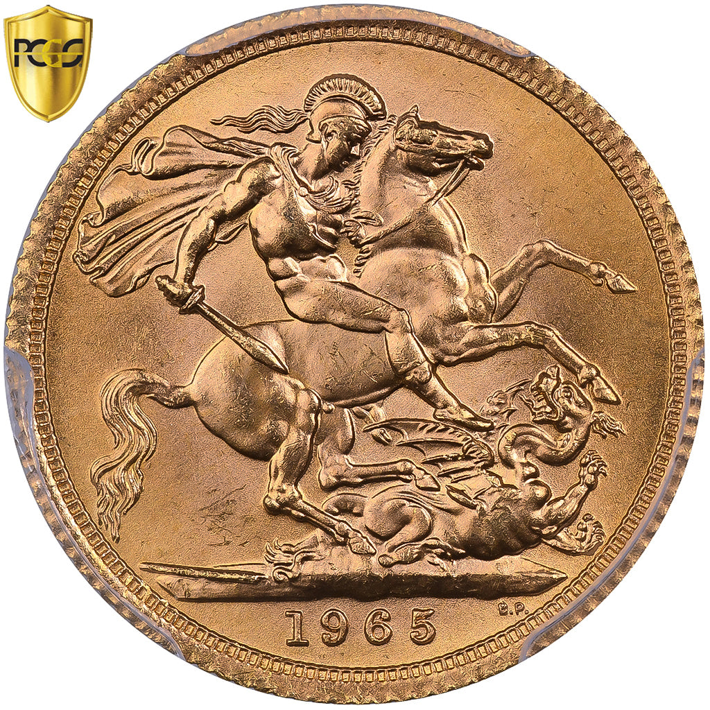 Great Britain, Elizabeth II, Sovereign, 1965, Gold, PCGS, MS64, KM:908