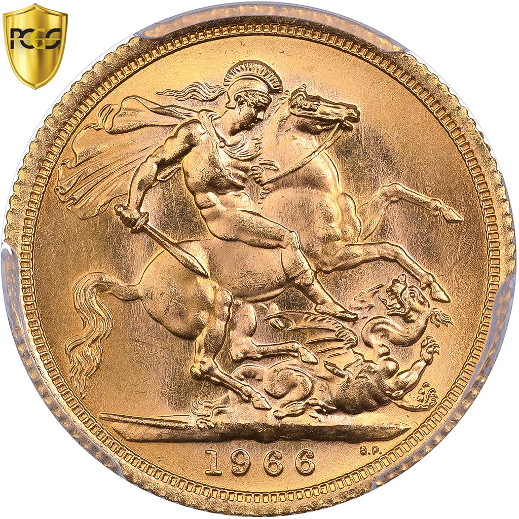 Great Britain, Elizabeth II, Sovereign, 1966, Gold, PCGS, MS64, KM:908