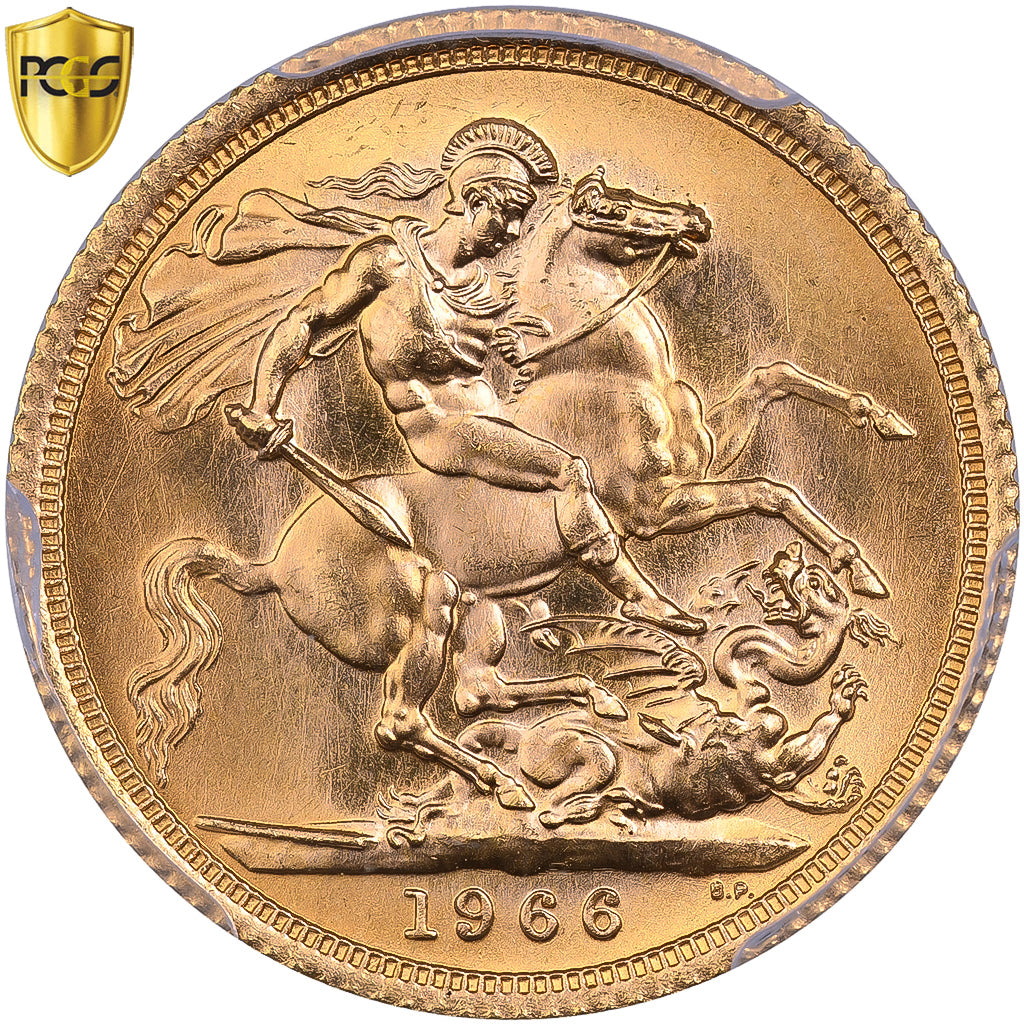 Great Britain, Elizabeth II, Sovereign, 1966, Gold, PCGS, MS65, KM:908