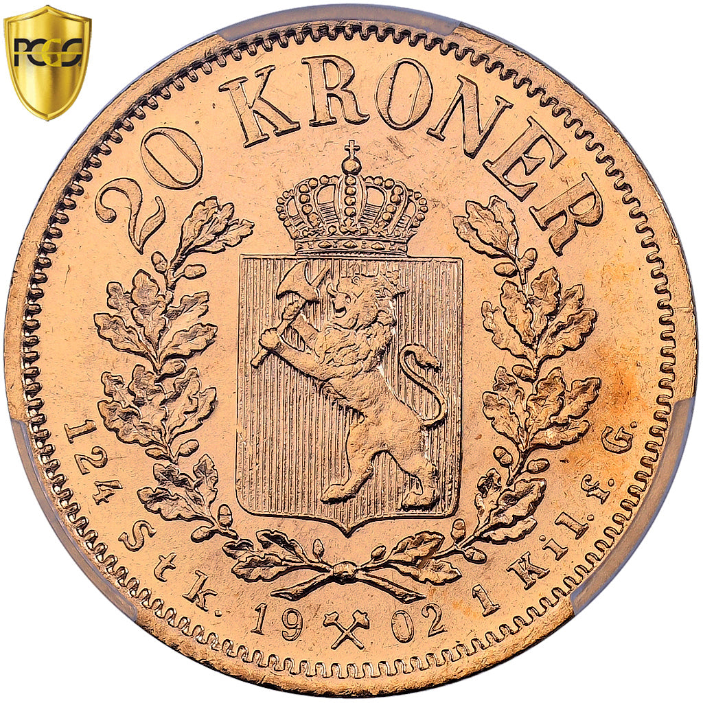 Norvège, Oscar II, 20 Kroner, 1902, Kongsberg, Or, PCGS, MS64+, KM:355