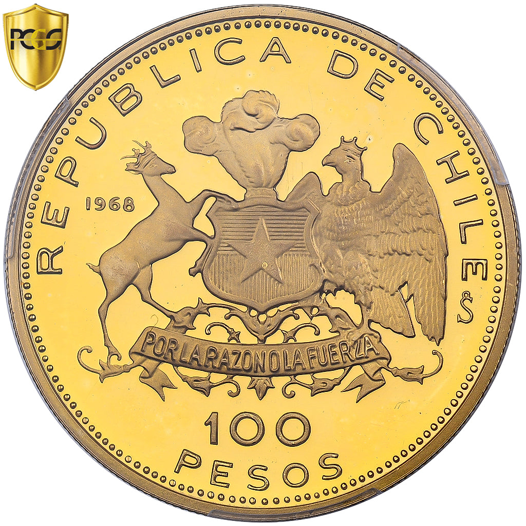 Chile, 100 Pesos, 150th Anniversary of National Coinage, 1968, Santiago, Proof