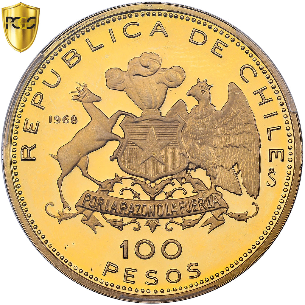 Chile, 100 Pesos, 150th Anniversary of National Coinage, 1968, Santiago, Proof