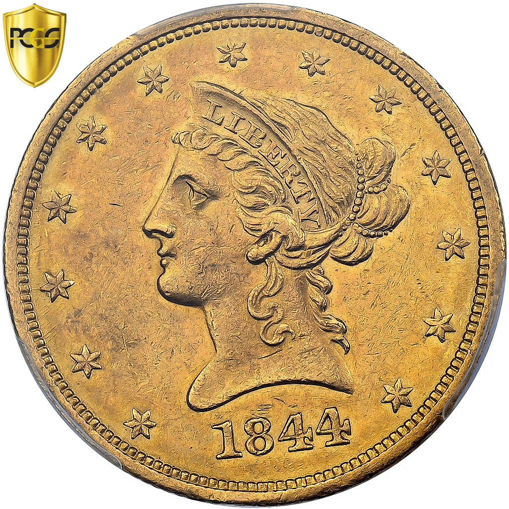 United States, $10, Eagle, Coronet Head, 1844, New Orleans, Gold, AU58, KM:66.2