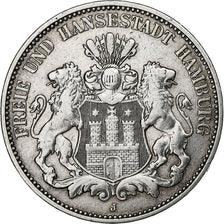 German States, HAMBURG, 3 Mark, 1909, Hamburg, Silver, VF(30-35), KM:620