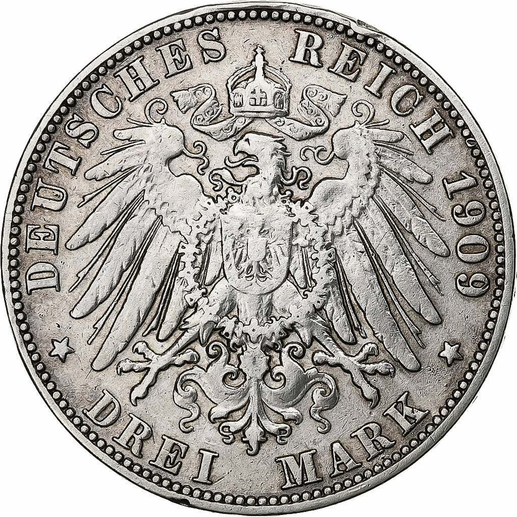 German States, HAMBURG, 3 Mark, 1909, Hamburg, Silver, VF(30-35), KM:620