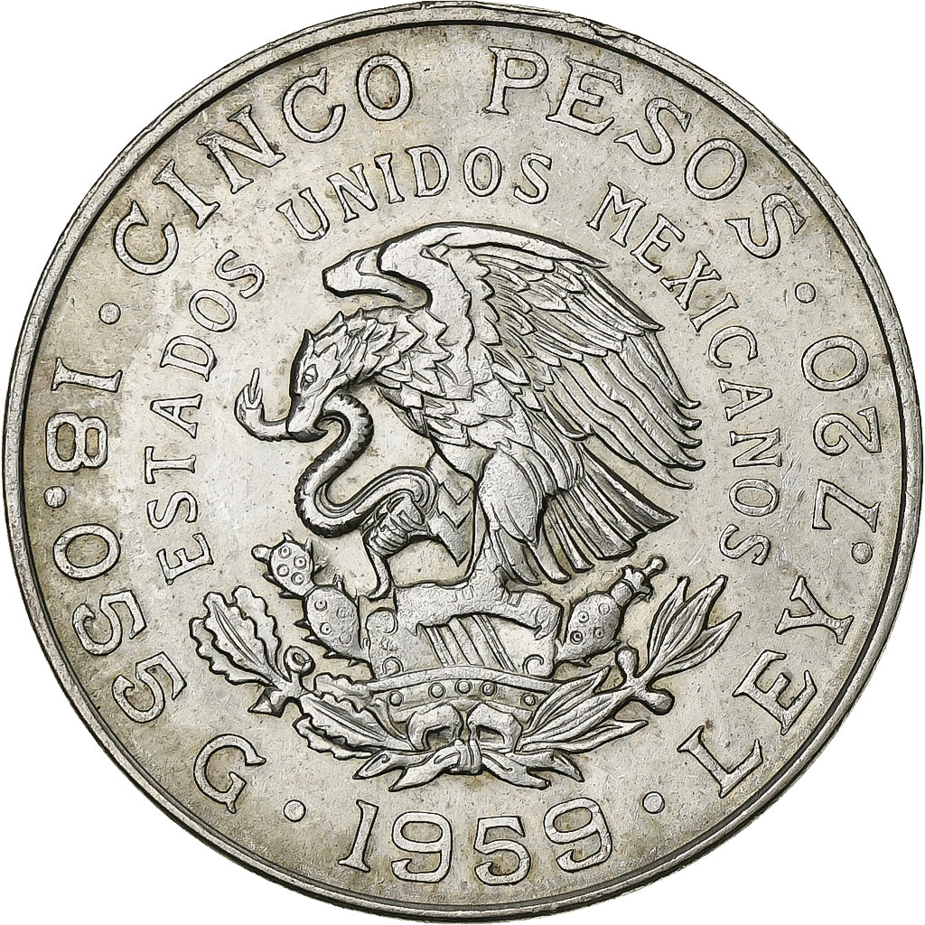 Mexico, 5 Pesos, 1959, Mexico City, Silver, MS(63), KM:471