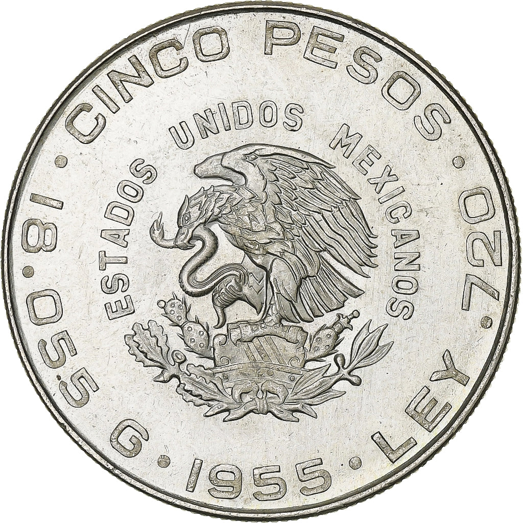 Mexique, 5 Pesos, 1955, Mexico City, Argent, SUP+, KM:469