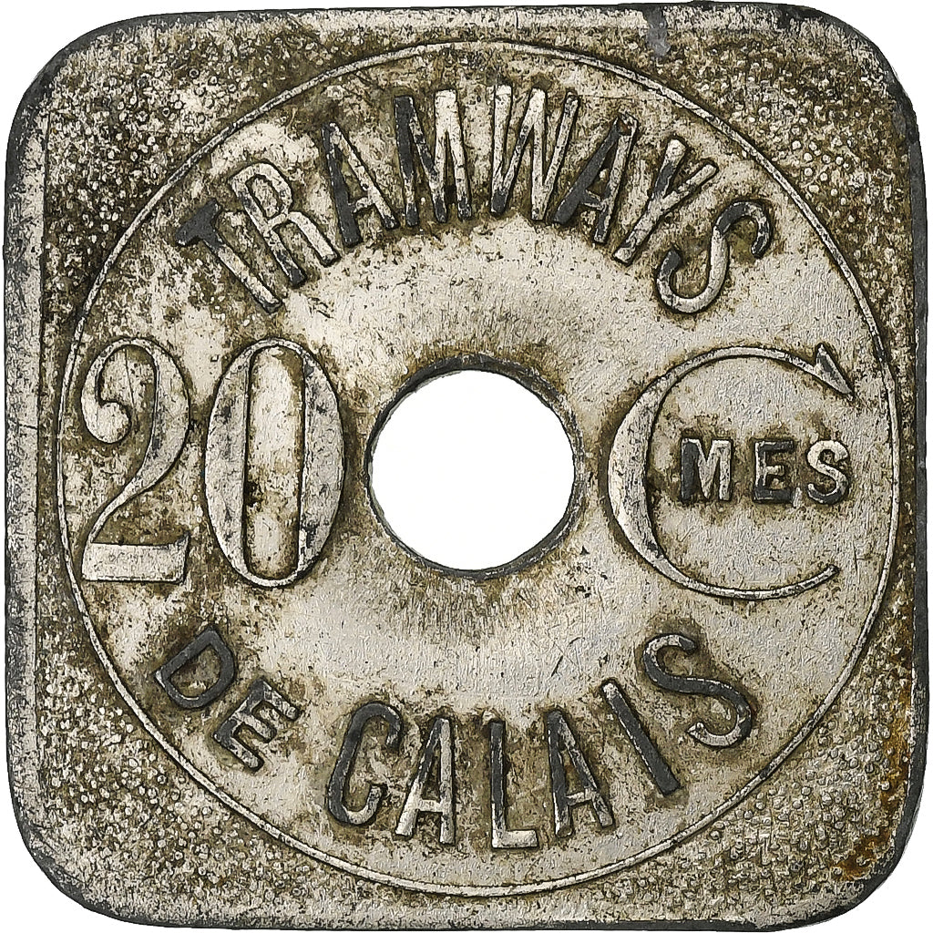 France, Tramways de Calais, 20 Centimes, AU(50-53), Nickel plated zinc