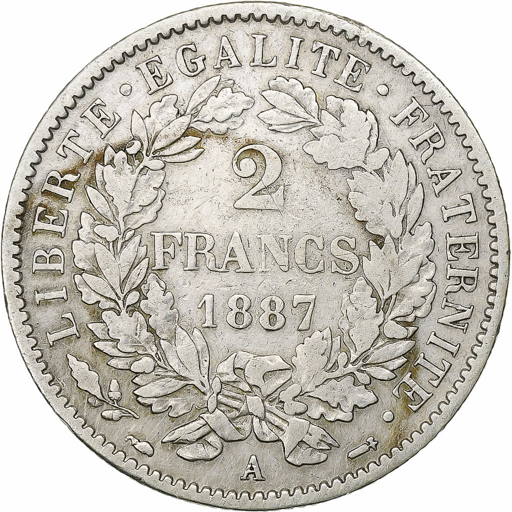 Frankreich, 2 Francs, Cérès, 1887, Paris, Silber, SS, Gadoury:530a, KM:817.1