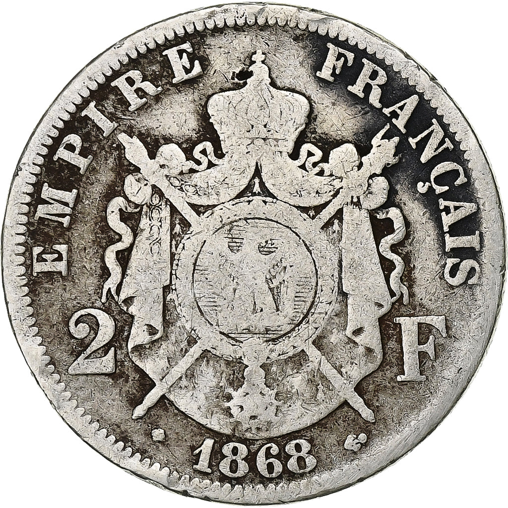 France, Napoleon III, 2 Francs, Napoléon III, 1868, Strasbourg, Silver