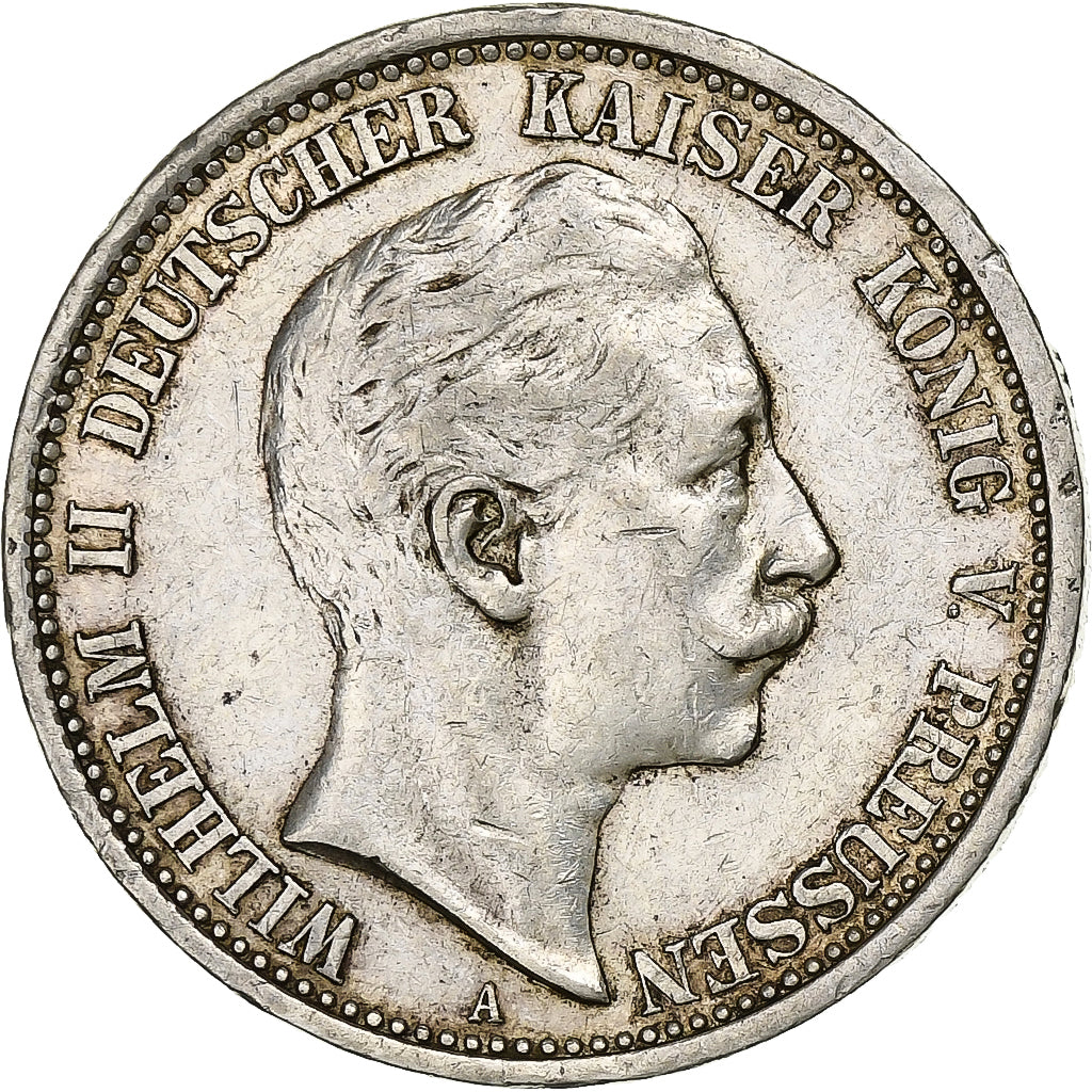 German States, PRUSSIA, Wilhelm II, 2 Mark, 1908, Berlin, Silver, AU(50-53)