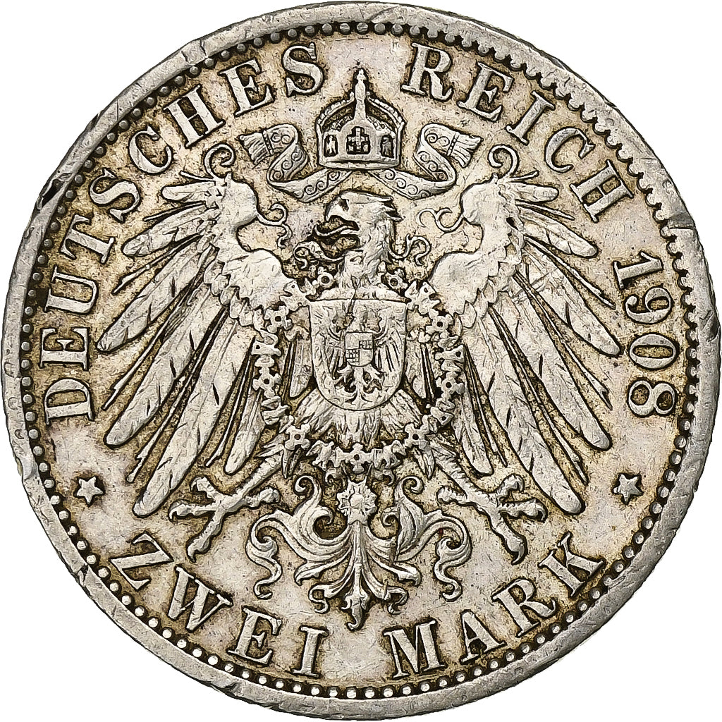 German States, PRUSSIA, Wilhelm II, 2 Mark, 1908, Berlin, Silver, AU(50-53)
