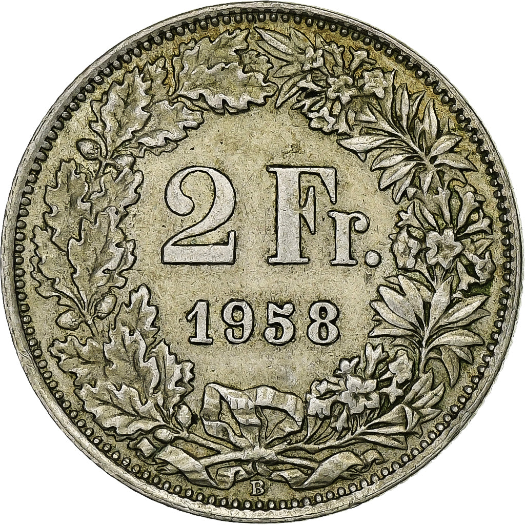 Switzerland, 2 Francs, 1958, Bern, Silver, AU(55-58), KM:21