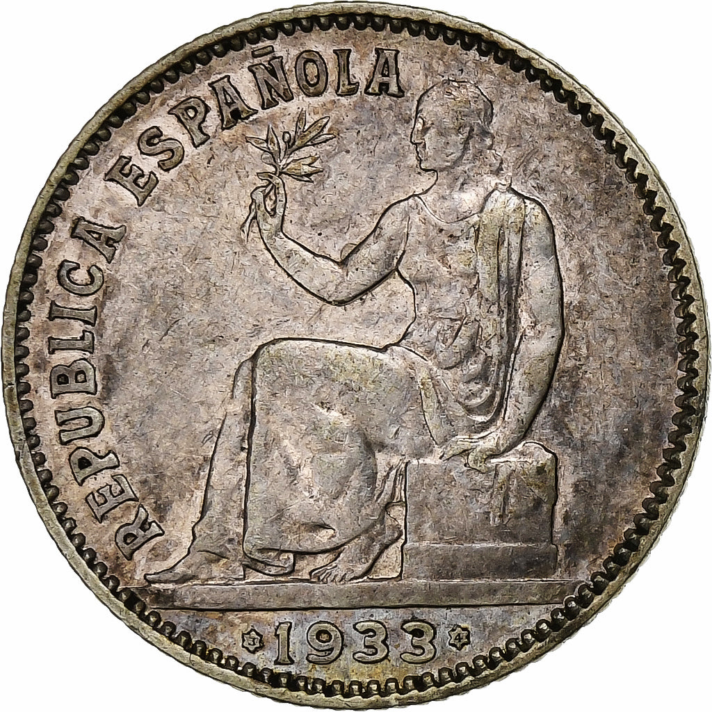 Spain, Peseta, 1933, Silver, AU(50-53), KM:750