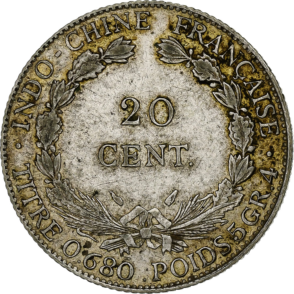FRENCH INDO-CHINA, 20 Cents, 1937, Paris, Silver, AU(50-53), KM:17.2