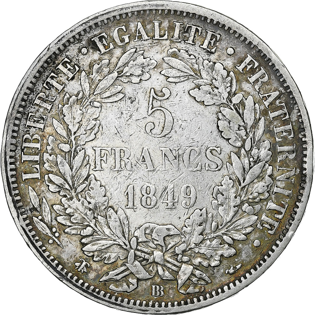 Francia, 5 Francs, Cérès, 1849, Strasbourg, Argento, BB, Gadoury:719, KM:761.2