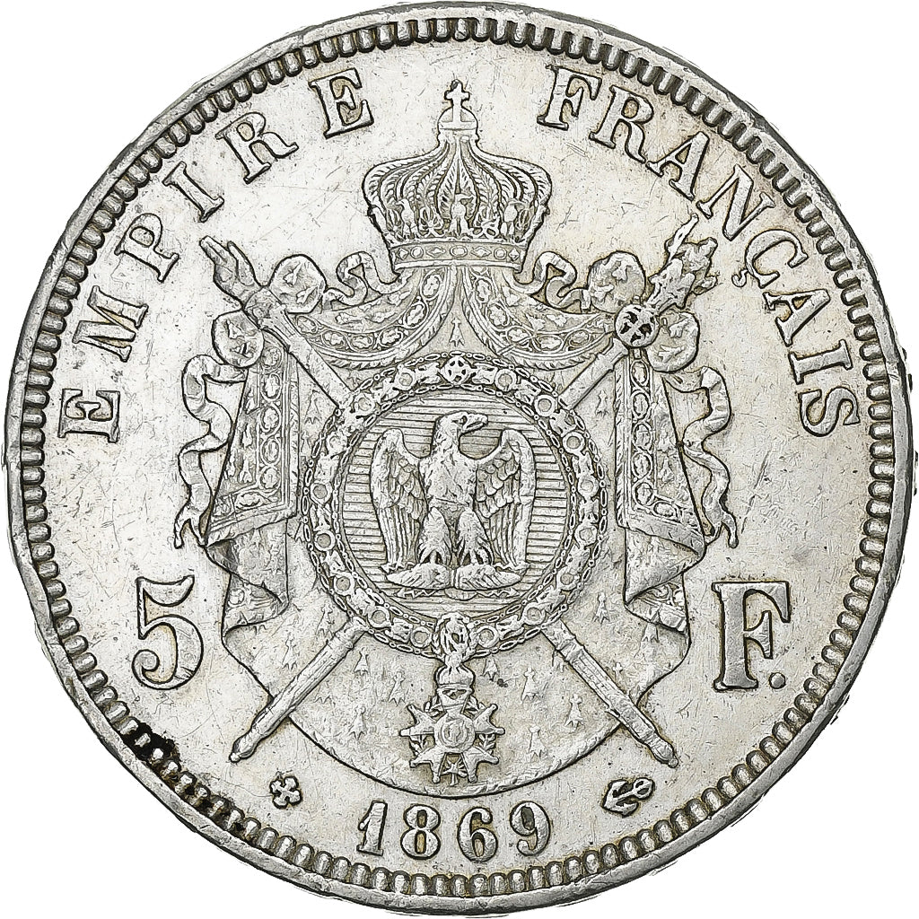 France, Napoleon III, 5 Francs, 1869, Strasbourg, Silver, AU(50-53)
