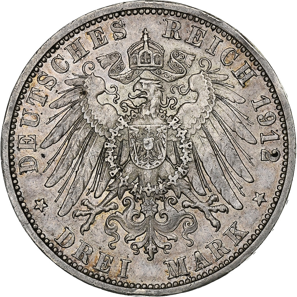 Estados Alemães, PRUSSIA, Wilhelm II, 3 Mark, 1912, Berlin, Prata, AU(55-58)