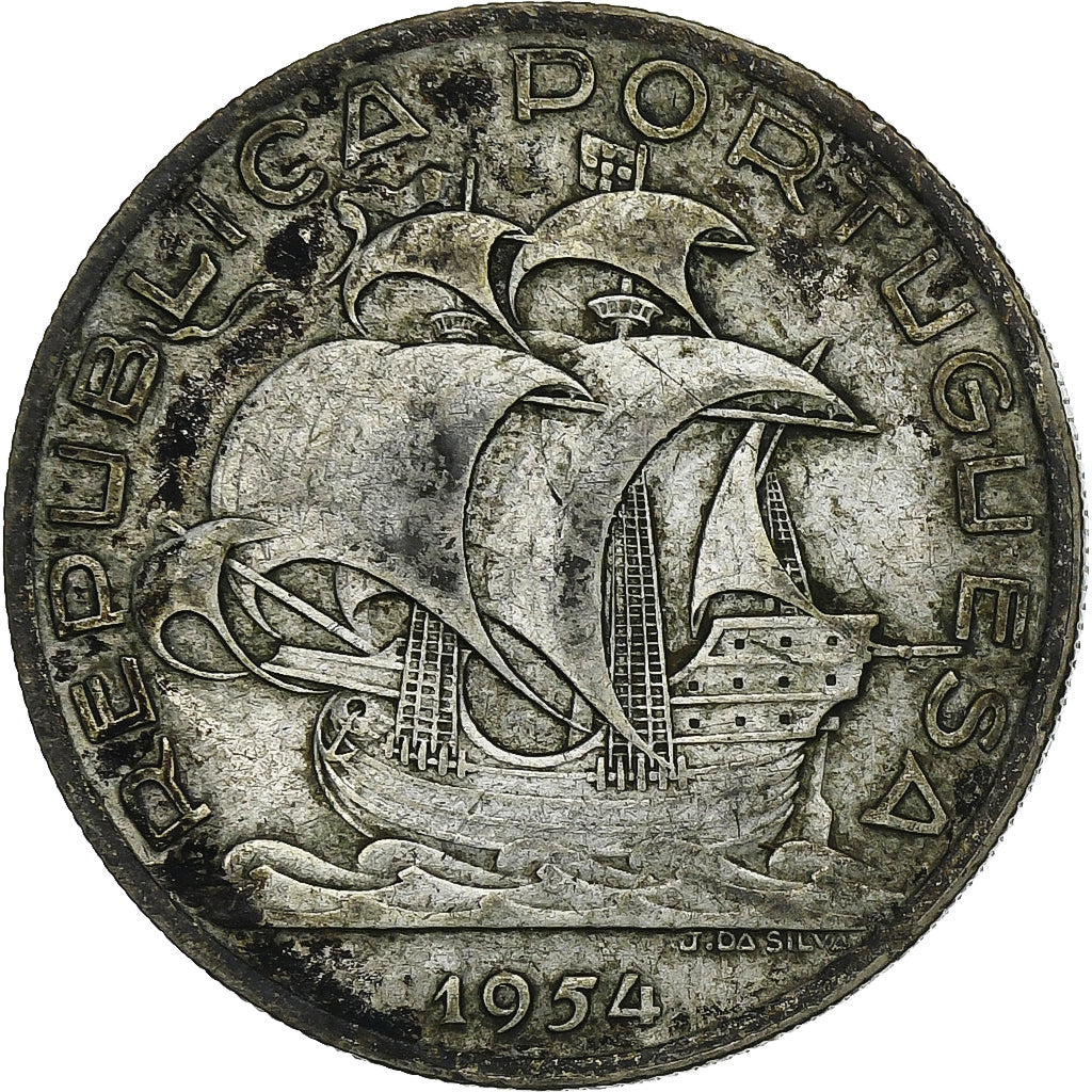 Portugal, 10 Escudos, 1954, Silver, EF(40-45), KM:586