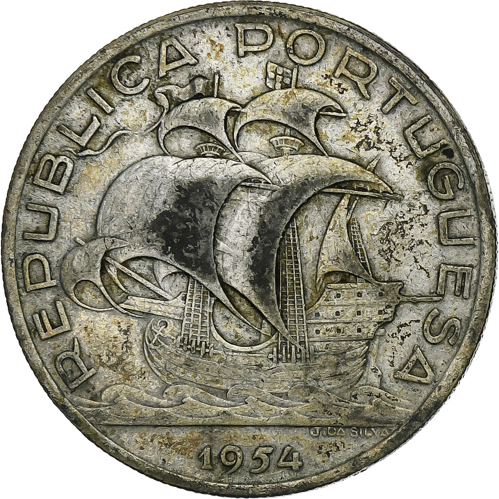 Portugal, 10 Escudos, 1954, Silver, EF(40-45), KM:586