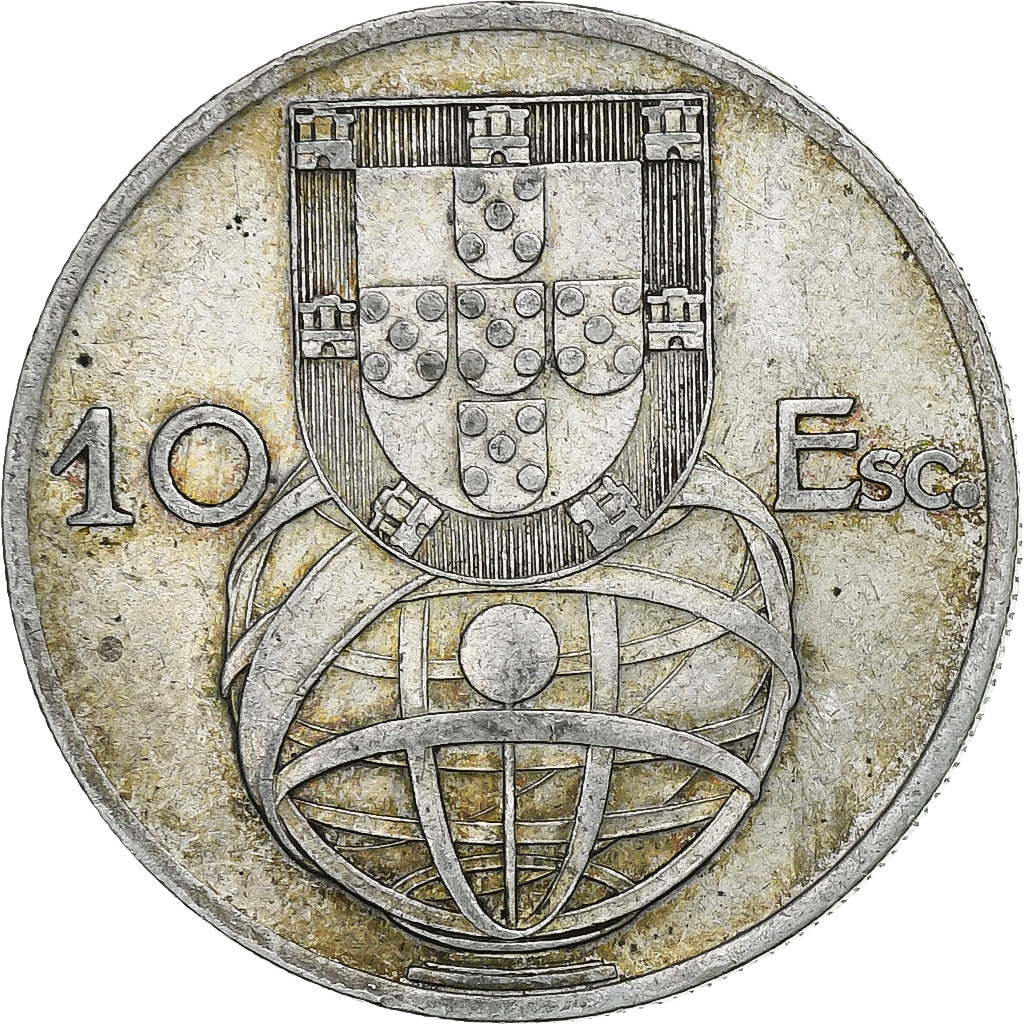 Portugal, 10 Escudos, 1954, Srebro, AU(55-58), KM:586