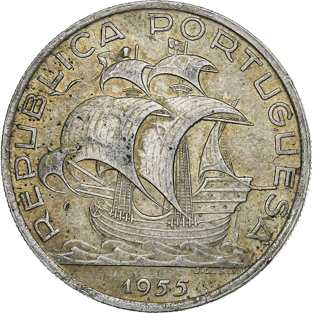 Portugal, 10 Escudos, 1955, Silver, AU(55-58), KM:586