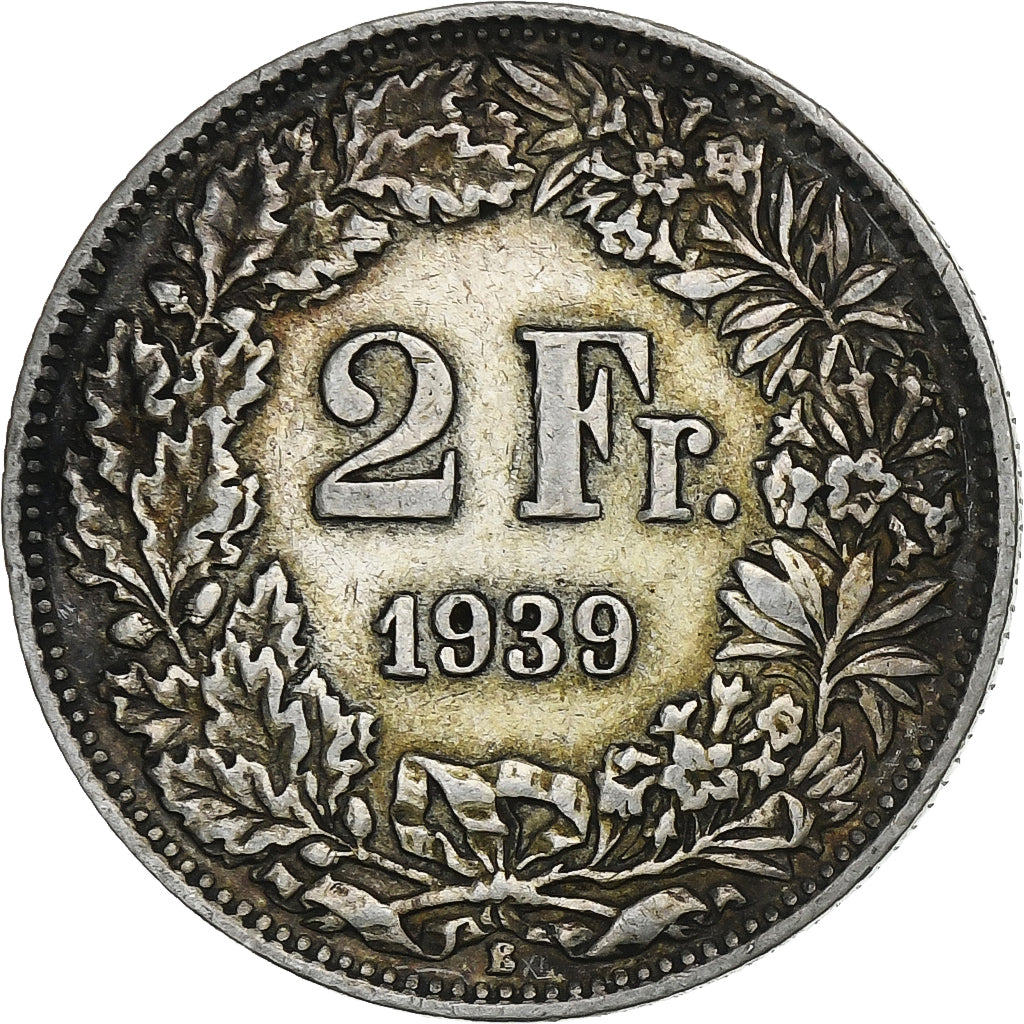 Switzerland, 2 Francs, 1939, Bern, Silver, AU(50-53), KM:21