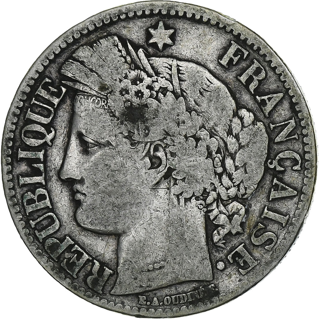 Francia, 2 Francs, Cérès, 1870, Paris, Plata, BC+, Gadoury:530, KM:817.1