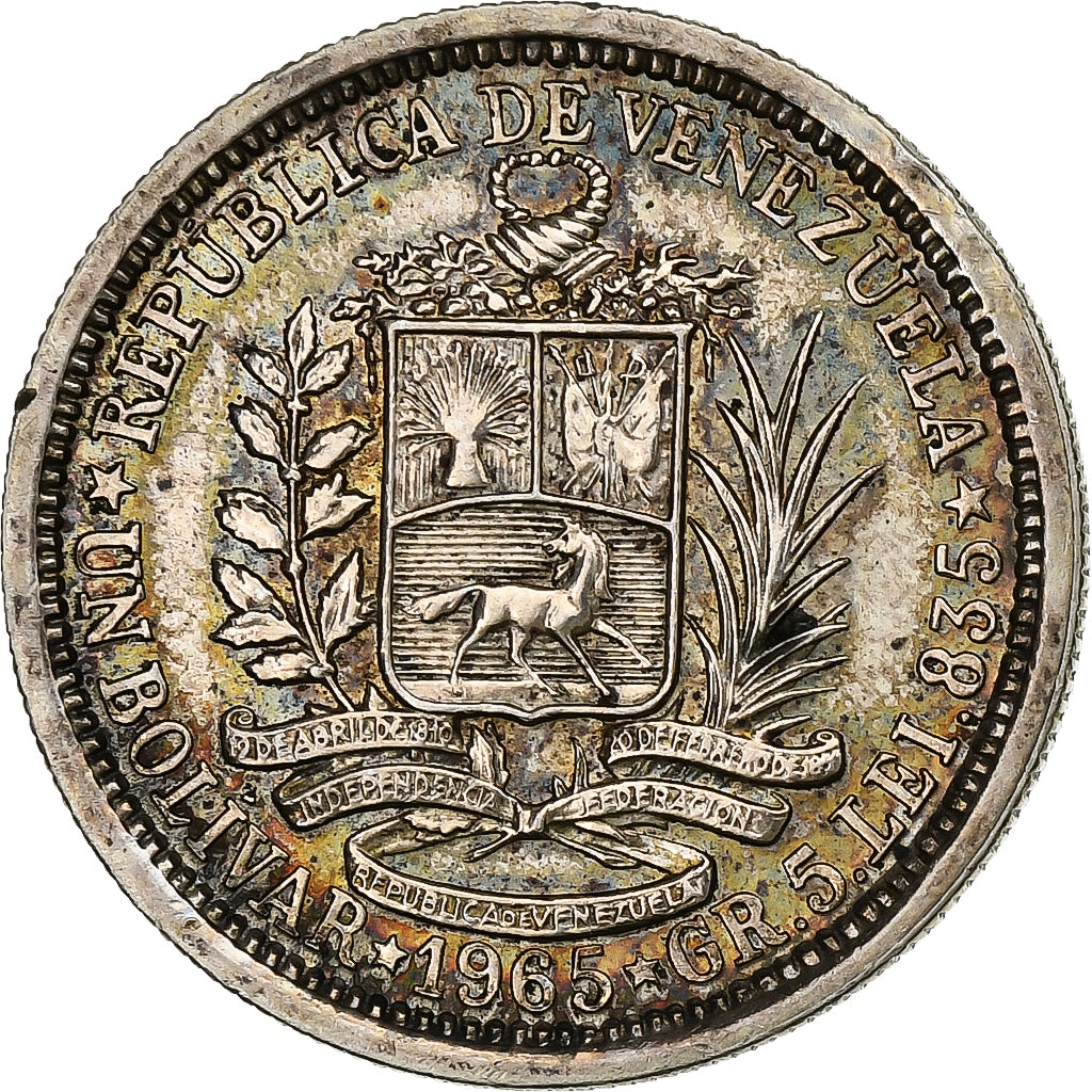 Venezuela, Bolivar, 1965, Srebro, MS(63), KM:37a