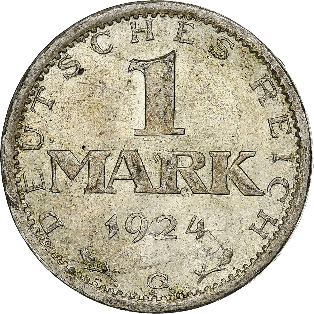 GERMANY, WEIMAR REPUBLIC, Mark, 1924, Karlsruhe, Silver, AU(50-53), KM:42