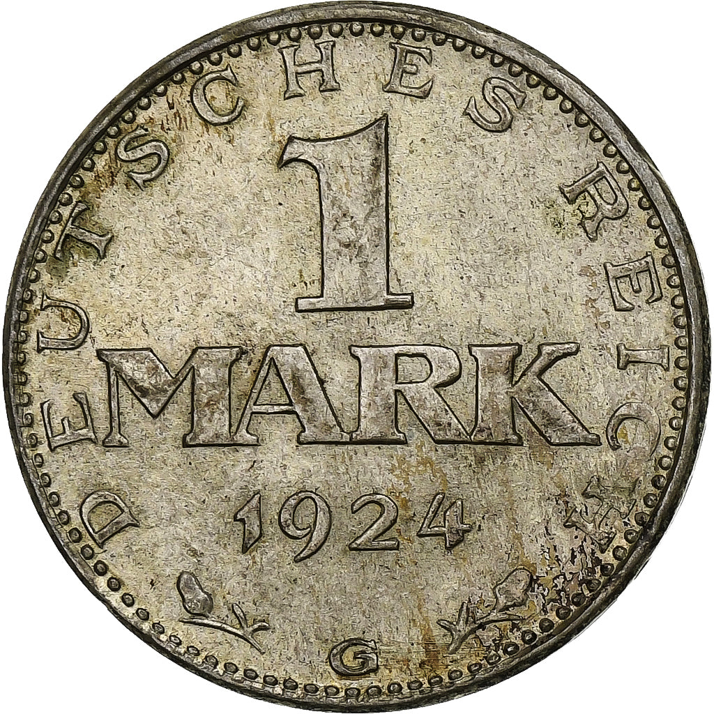 GERMANY, WEIMAR REPUBLIC, Mark, 1924, Karlsruhe, Silver, AU(55-58), KM:42