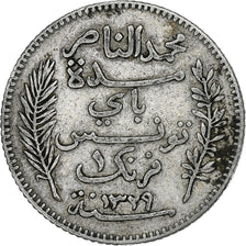 Tunisia, Muhammad al-Nasir Bey, Franc, 1911, Paris, Silver, EF(40-45), KM:238