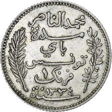 Tunisia, Muhammad al-Nasir Bey, Franc, 1915, Paris, Silver, AU(55-58), KM:238