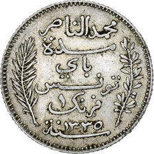 Tunisie, Muhammad al-Nasir Bey, Franc, 1917, Paris, Argent, SUP, KM:238