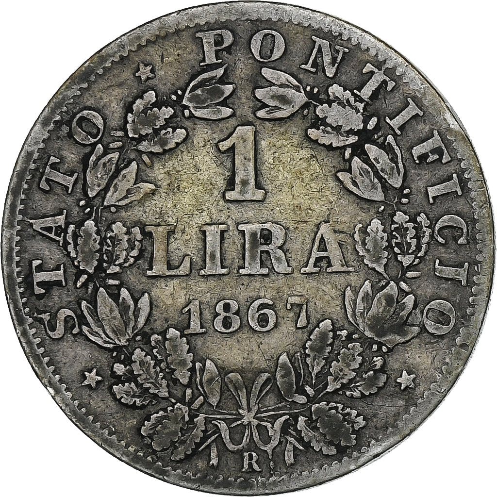 STATI ITALIANI, PAPAL STATES, Pius IX, Lira, 1867, Rome, Argento, MB+, KM:1378