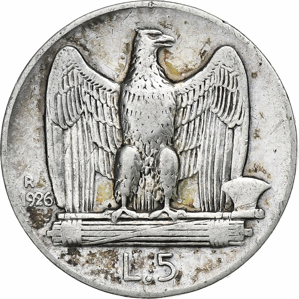 Italia, Vittorio Emanuele III, 5 Lire, 1926, Rome, Plata, MBC, KM:67.1