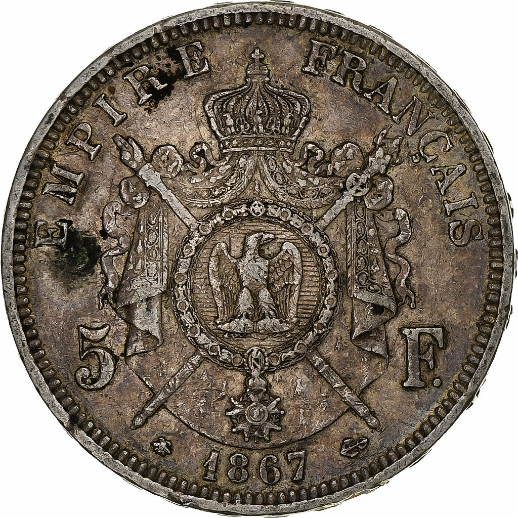 Francia, Napoleon III, 5 Francs, 1867, Paris, Argento, PCGS, Environmental