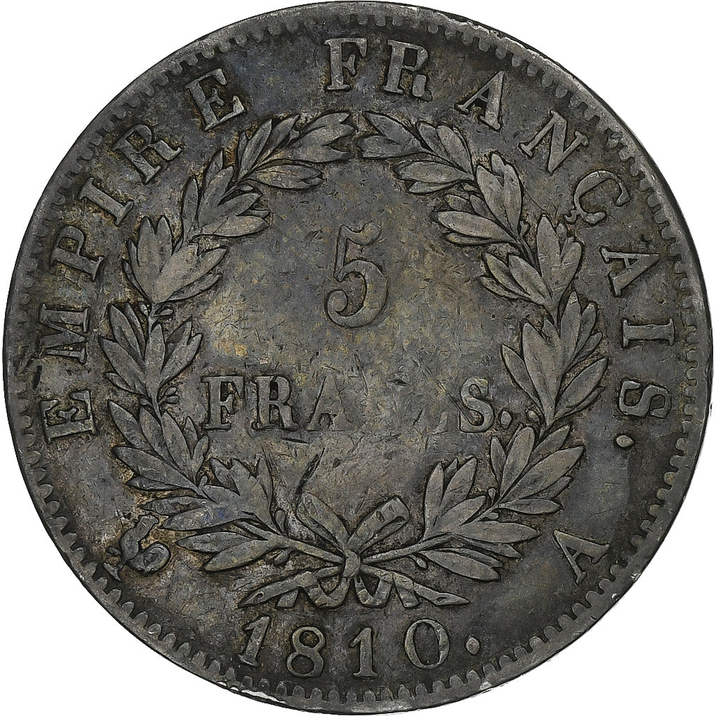 France, Napoleon I, 5 Francs, 1810, Paris, Silver, VF(30-35), Gadoury:584