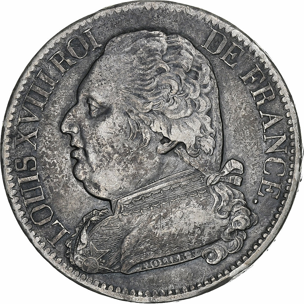 Frankrijk, Louis XVIII, 5 Francs, 1814, Rouen, Zilver, ZF, Gadoury:591, Le